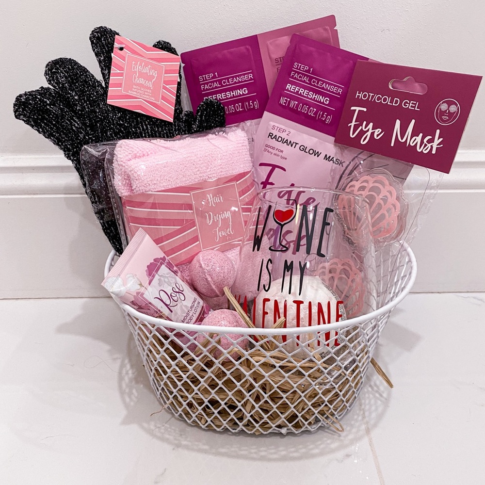 Valentine Personalized Glass and Spa Gift Basket